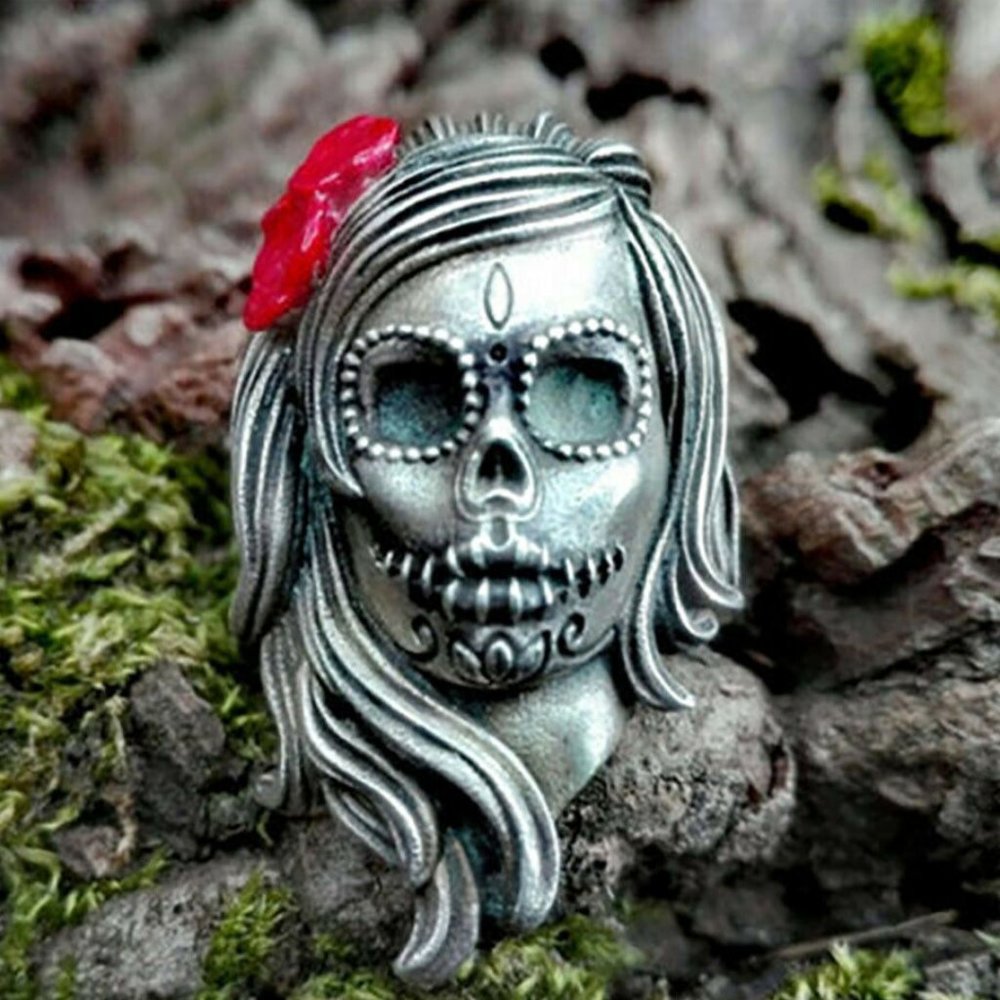 Catrina Sugar Skull Rose Ring size 7